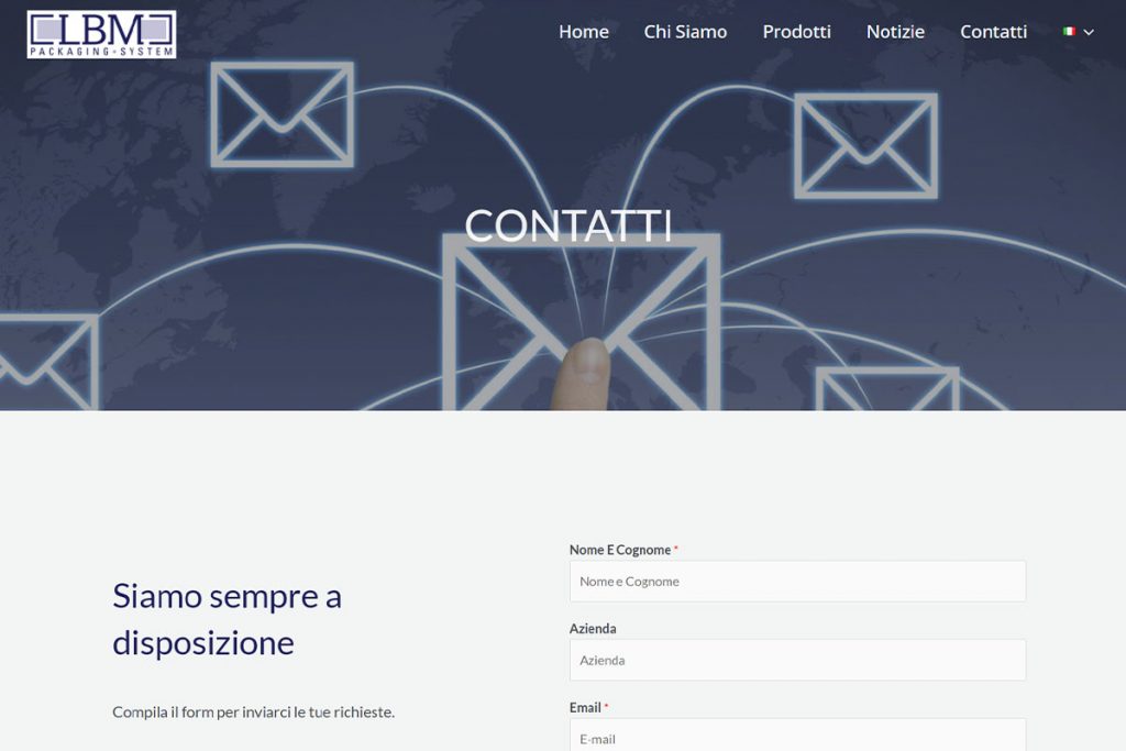 Pagina Contatti del sito web LBM Packaging System srl